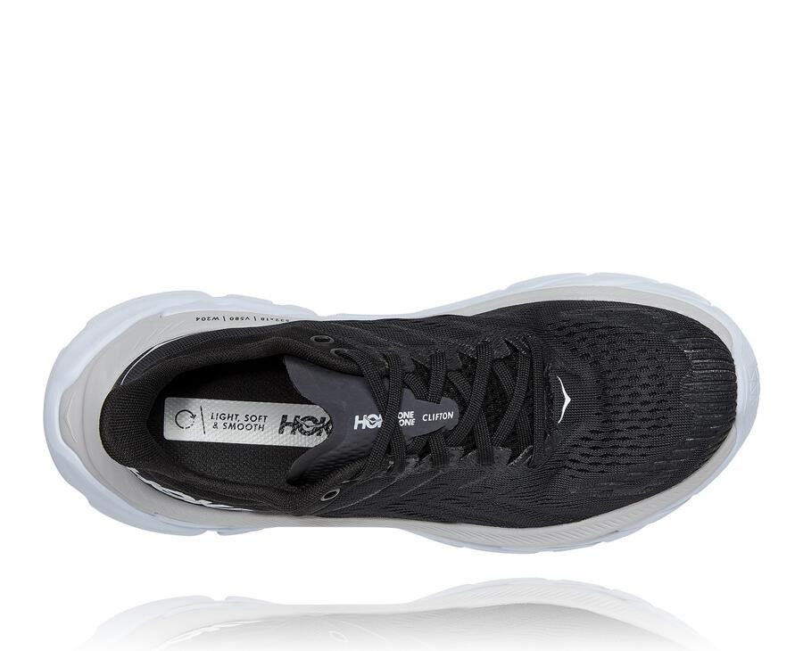 Hoka One One Womens Running Shoes - Clifton Edge - Black/White - WJNB87106